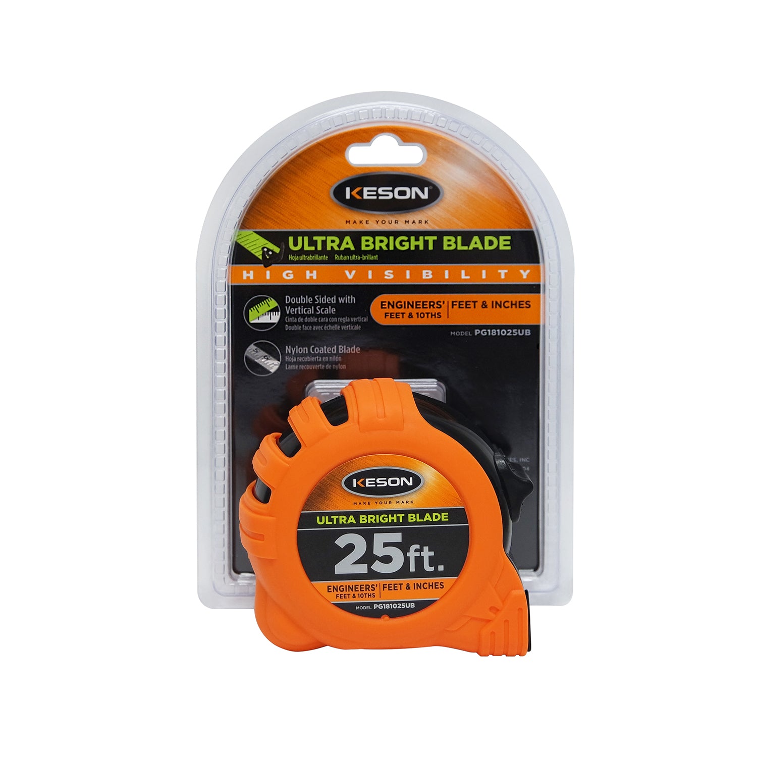 Keson 25' Ultra Bright Blade Tape Measure (Inches/Ft/10ths/100ths/8ths/16ths) -Measurement Tools- eGPS Solutions Inc.